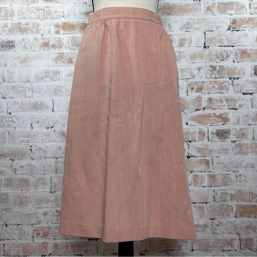 True Vintage 1970s Solid Print Straight A-Line Below-The-Knee Length Midi Skirt